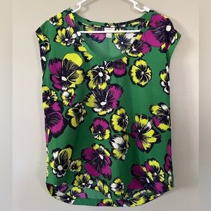 J. Crew Floral Blouse Sleeveless Women’s Green Pink Yellow